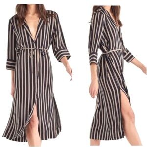 NWT 7 For All Mankind Button Front Shirt Size S Black Striped Midi Dress $325